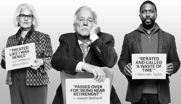 Three individuals representing older employees, taking a stand against age discrimination in the workforce. 